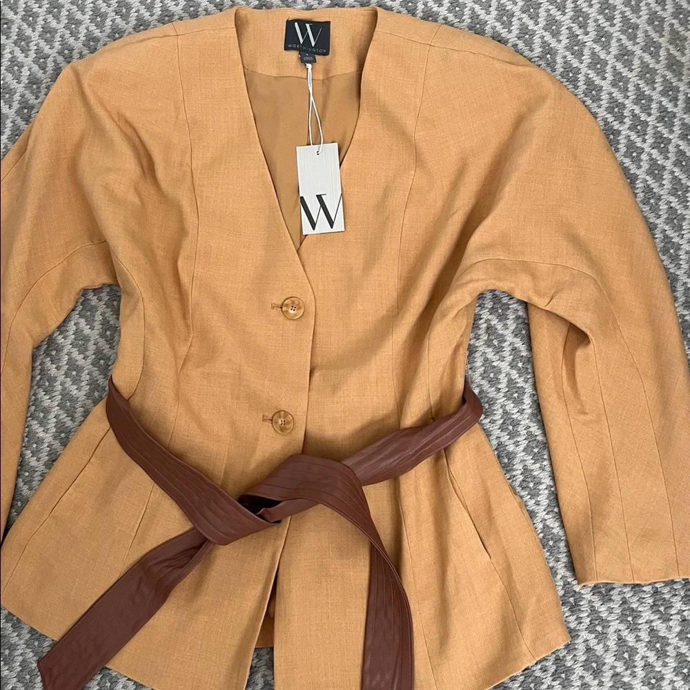 Worthington Camel Blazer with Chocolate Belt Dolman Sleeves
